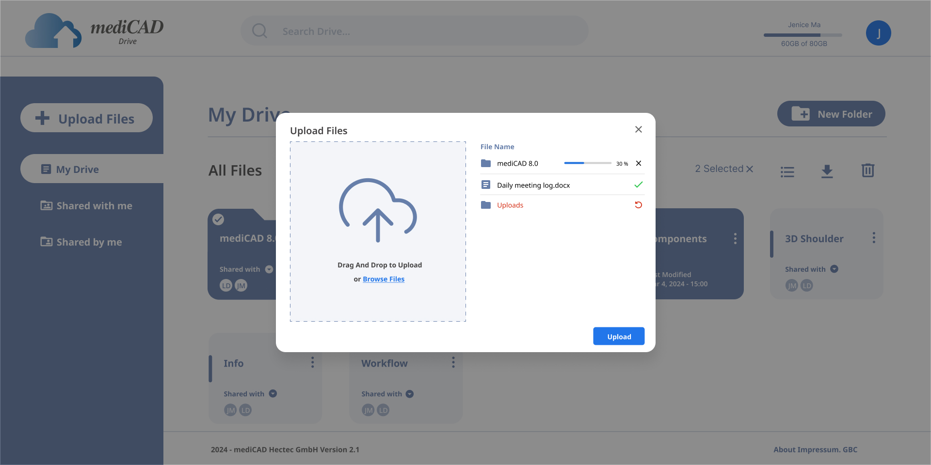 Upload file - Folder view