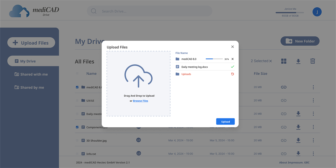 Upload file - List view