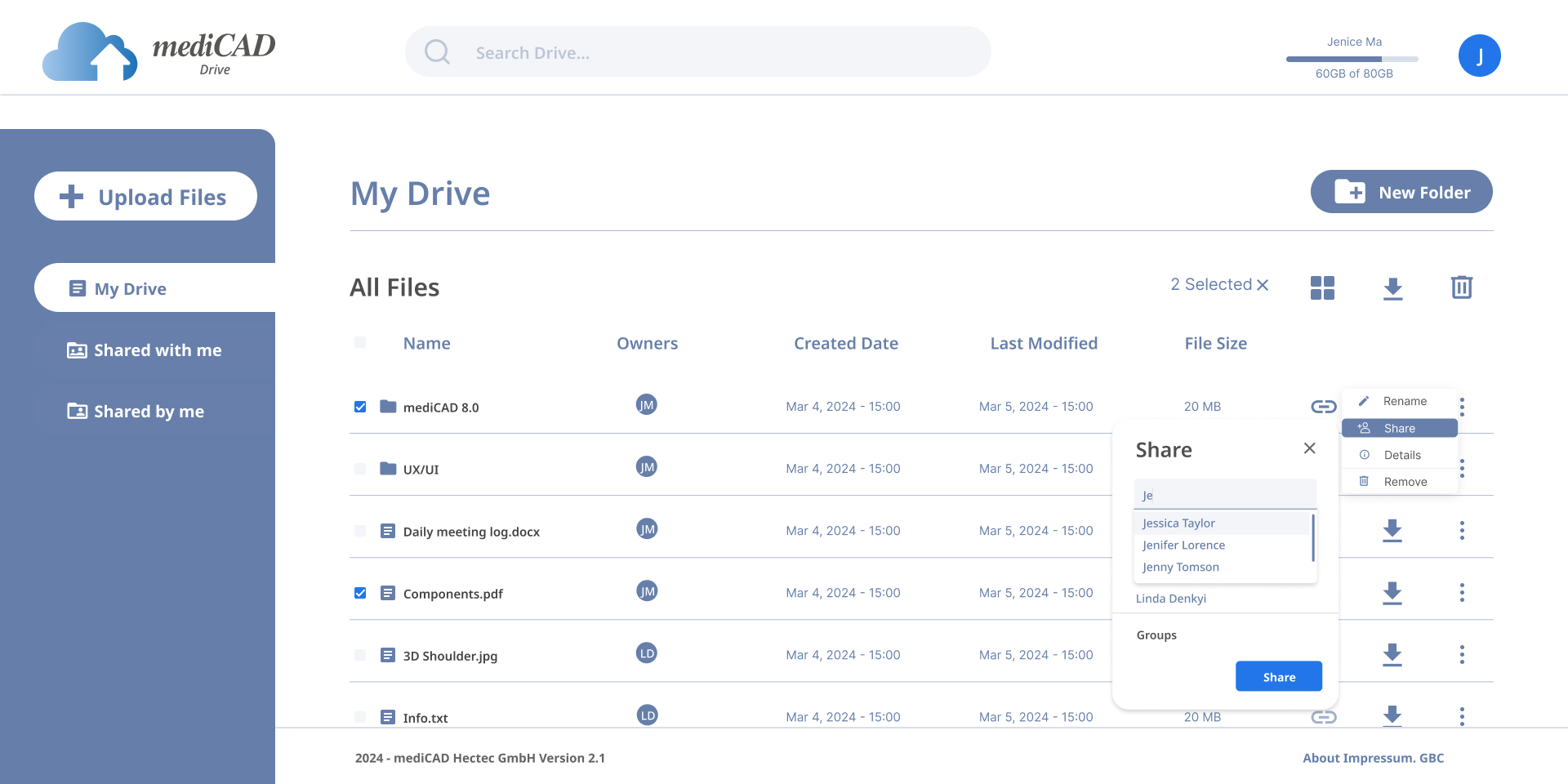 Share file - List view